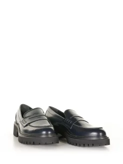 Mocassino Blu In Pelle