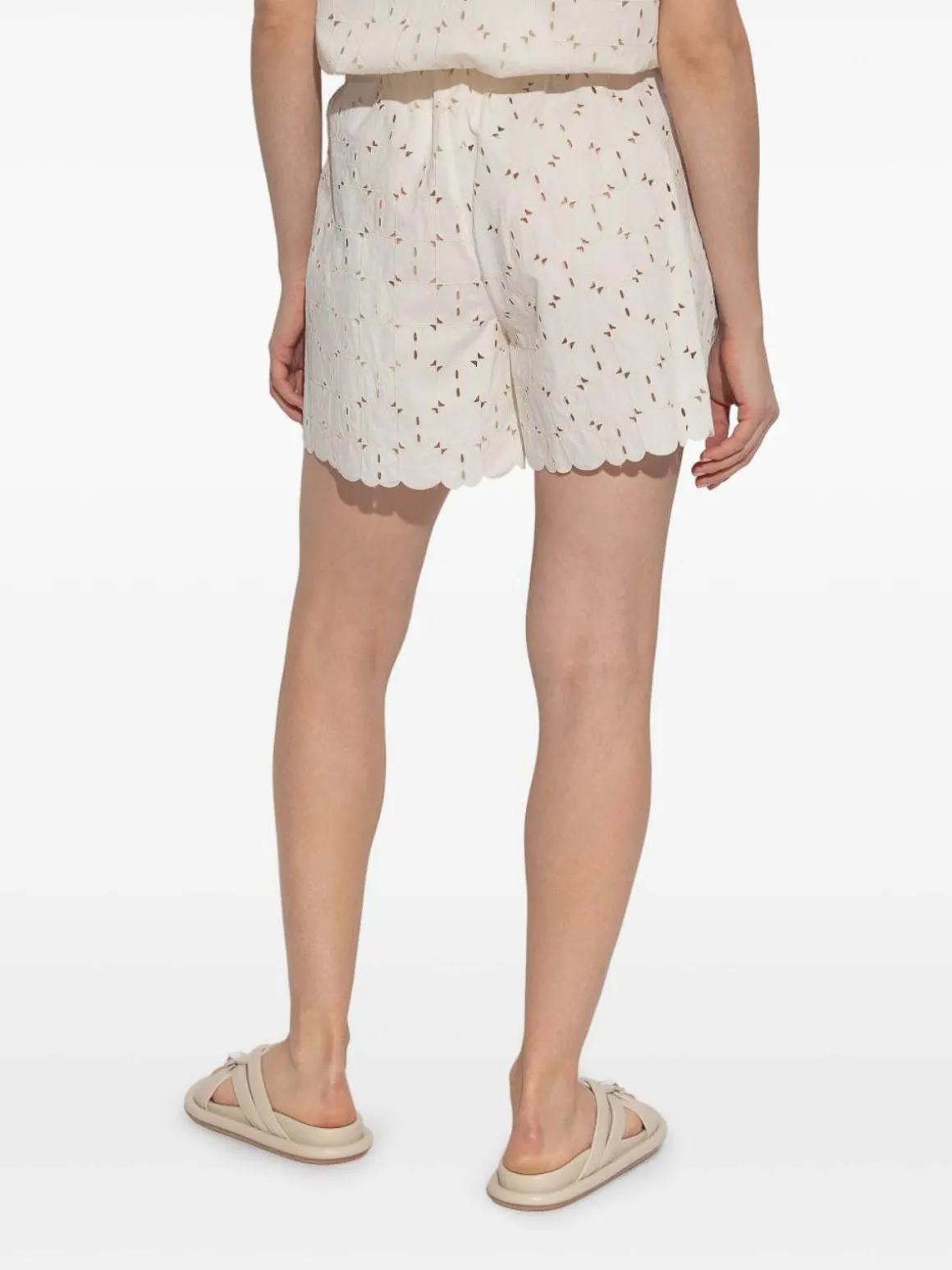 Pantaloncini ricamati in cotone avorio