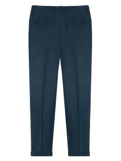 Pantaloni a doppia piega di lino blu navy