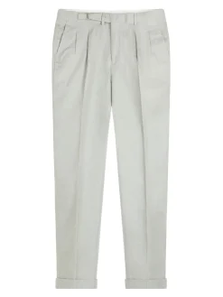 Pantaloni a doppia piega in lino verde salvia