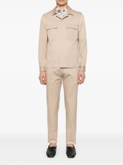 Pantaloni classici in cotone beige