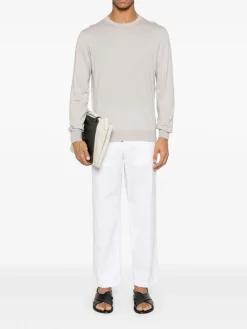 Pantaloni di lino e cotone bianco dritti