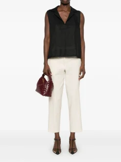 Pantaloni in cotone miscelato in lino crema