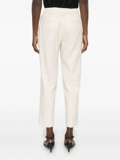 Pantaloni in cotone miscelato in lino crema