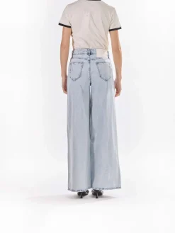 Pantaloni in denim blu gamba larga