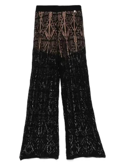 Pantaloni semi-perforati di cotone in nero