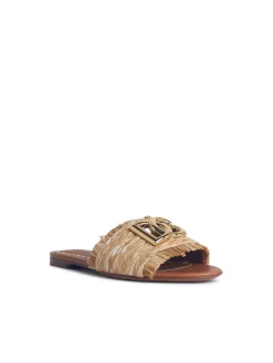 Pantofola intrecciata beige rafia