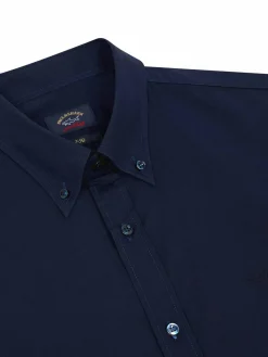 Paul & Shark Camicia Blu In Popeline Con Logo