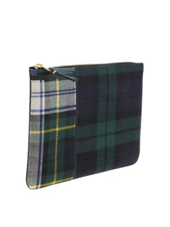 Pochette blu e verde motivo tartan