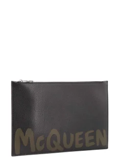 Pochette in pelle con logo mcqueen graffiti