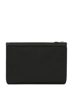 Pochette in pelle con placca logo