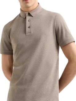Polo beige a maniche corte jacquard jersey