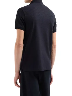 Polo in jersey jacquard nero a maniche corte