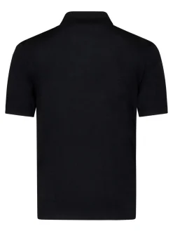 Polo nero camicia in maglia di lana fine