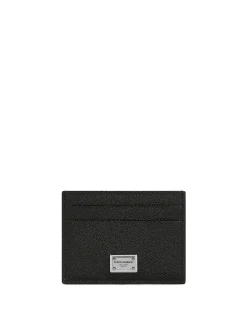 Portacarte in pelle con placca logo