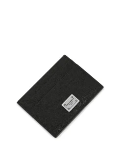 Portacarte in pelle con placca logo