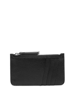 Portafoglio con zip in pelle nera
