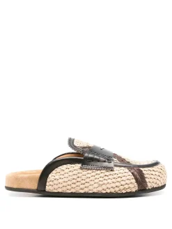 Sabot in rafia con finiture in pelle