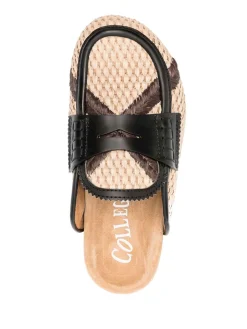 Sabot in rafia con finiture in pelle