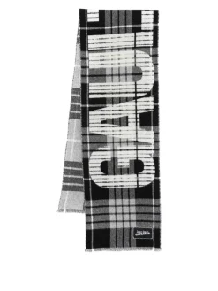 Sciarpa In Lana Tartan Con Logo