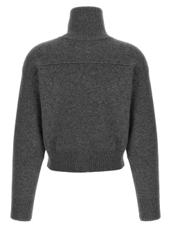 Shiny Zipper Pull Wool Cardigan