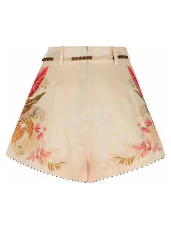 Shorts a pieghe di lino a vaiolo a colori