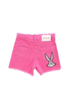 Shorts in denim rosa con ricamo Bugs Bunny