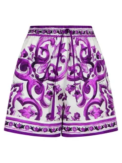 Shorts in Majolica Stampa di seta Twill