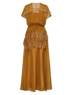 Silk Golden Amber Georgette Abito lungo
