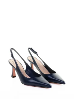 Slingback dcollet in nappa a punta blu navy