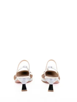 Slingback dcollet in nappa laminata argento