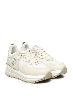 Sneaker in pelle e mesh piattaforma