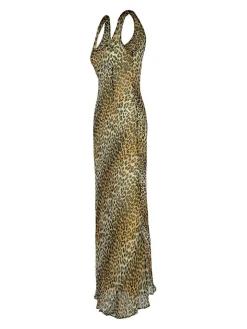 Stampare leopardo vestito lungo viscosa
