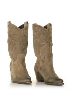 Stivale Texano Alto Beige in camoscio