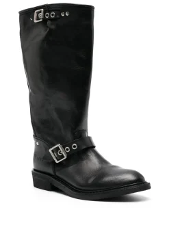 Stivali biker alti in pelle