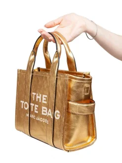 The Small Tote In Pelle Laminata Colore Gold