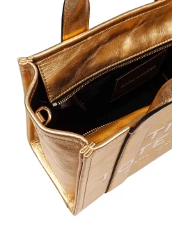 The Small Tote In Pelle Laminata Colore Gold