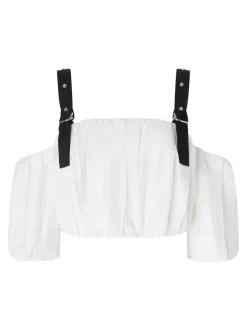 Top di cotone bianco con spalline regolabili