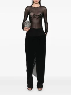 Top di tulle a maniche lunghe nera