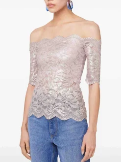 Top in pizzo rosa con dettagli Lurex