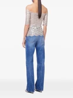 Top in pizzo rosa con dettagli Lurex