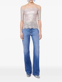 Top in pizzo rosa con dettagli Lurex
