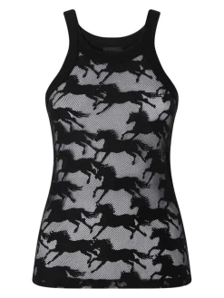Top nero semitrasparente con cavalli
