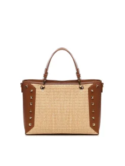 Tote bag rafia con borchie