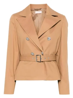 Trench corto a doppio petto di cammello beige