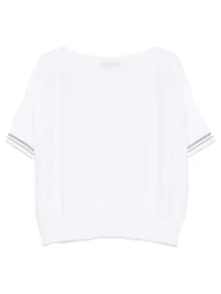 T-shirt a collo in barca in bianco