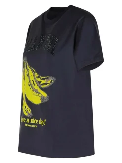T-shirt grafica di banana di cotone nero