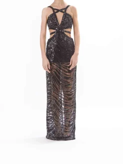 Vestito di tigre in pizzo lungo