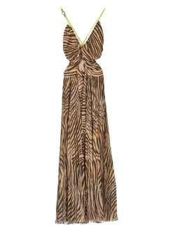 Vestito long plisse vestito georgette tiger