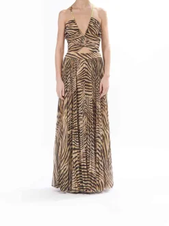 Vestito long plisse vestito georgette tiger